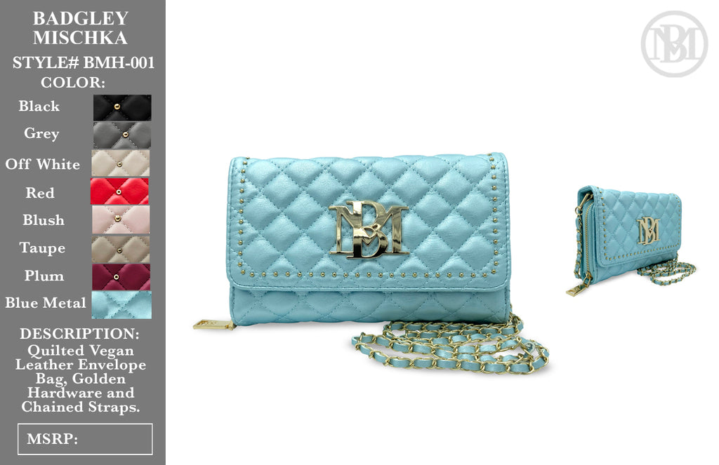 Badgley Mischka Blue and Gold Quilted Crossbody