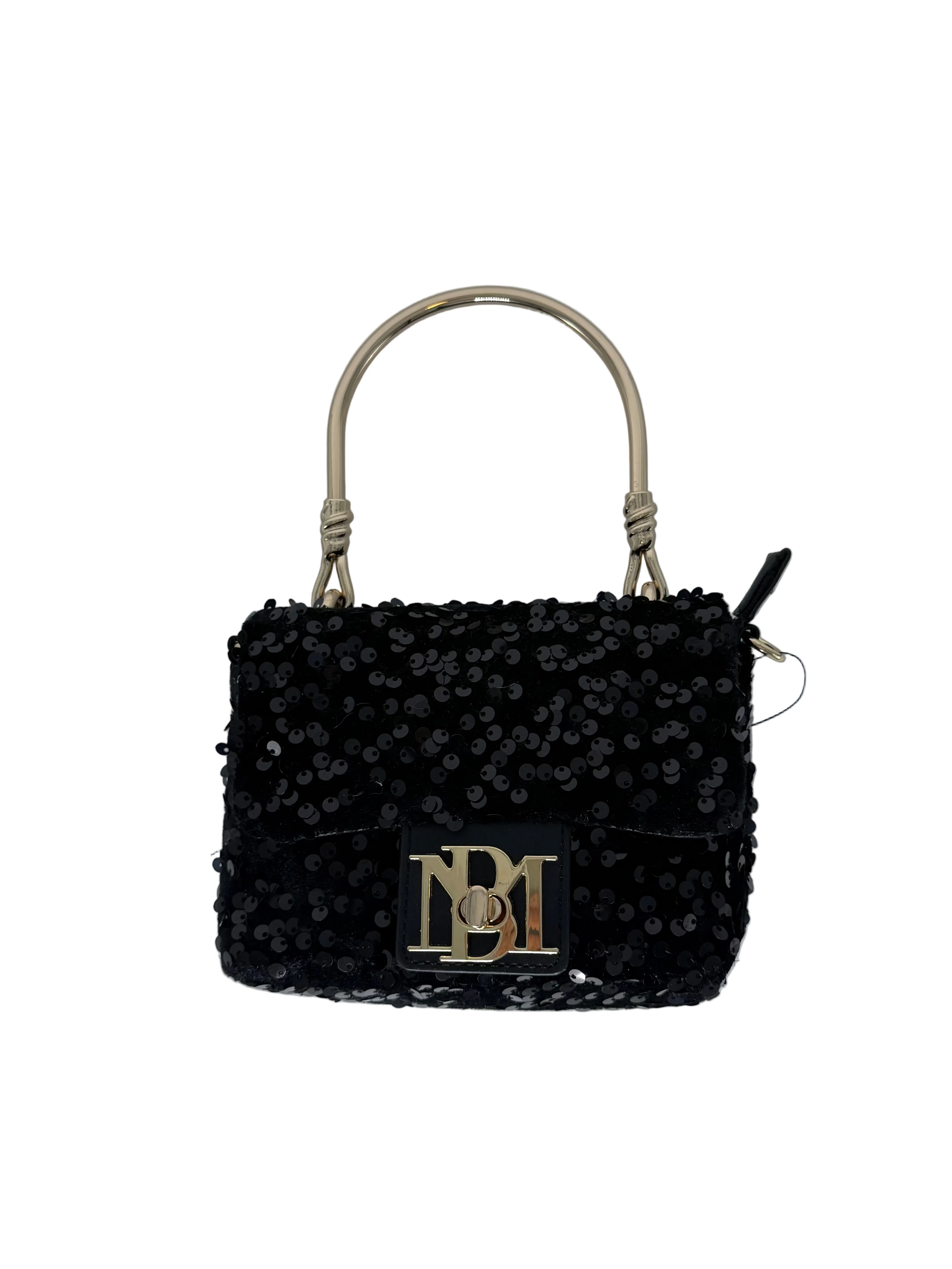 BADGLEY MISCHKA SEQUIN HAND BAG METAL HANDLE