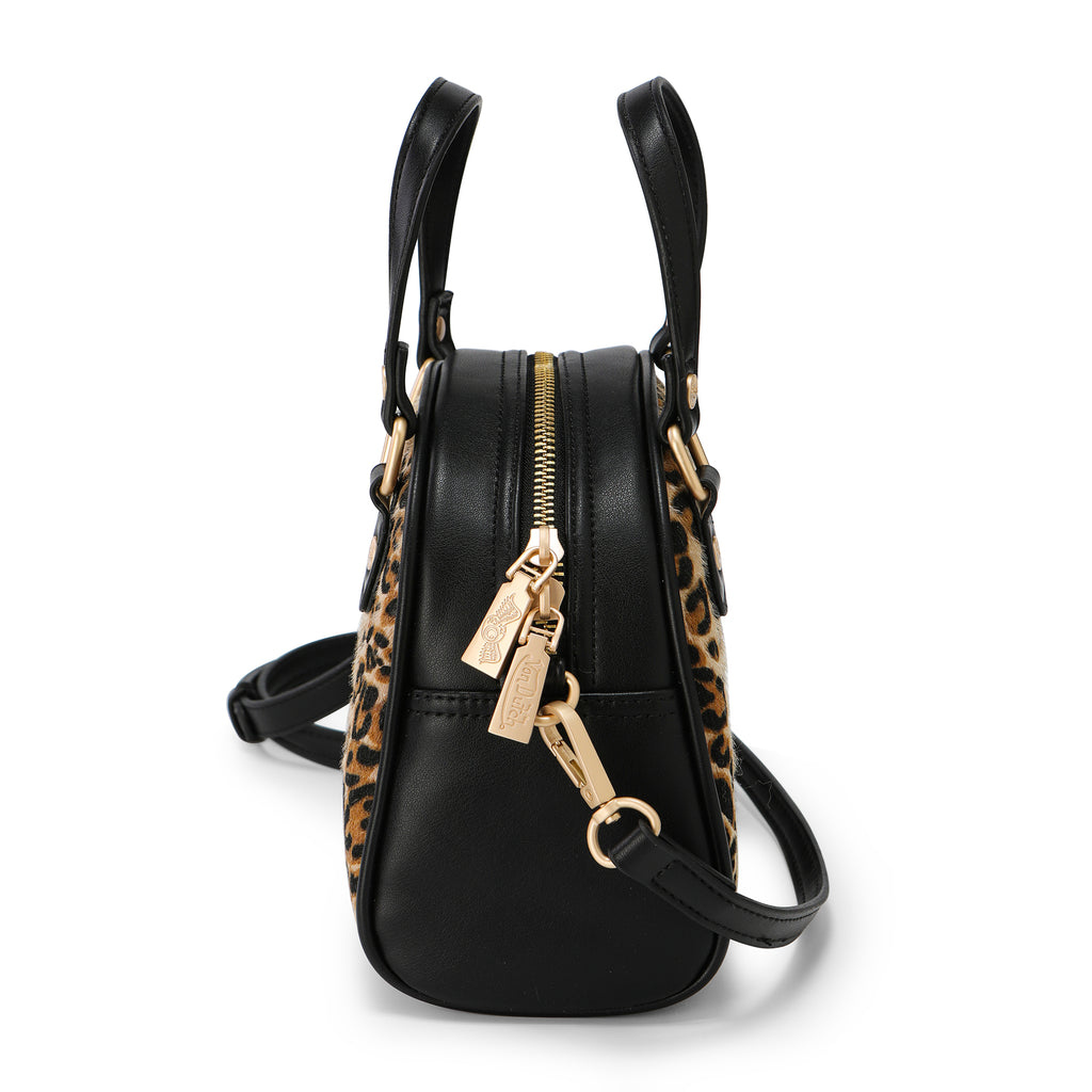 VON DUTCH LEOPARD PONY HAIR BOWLING BAG