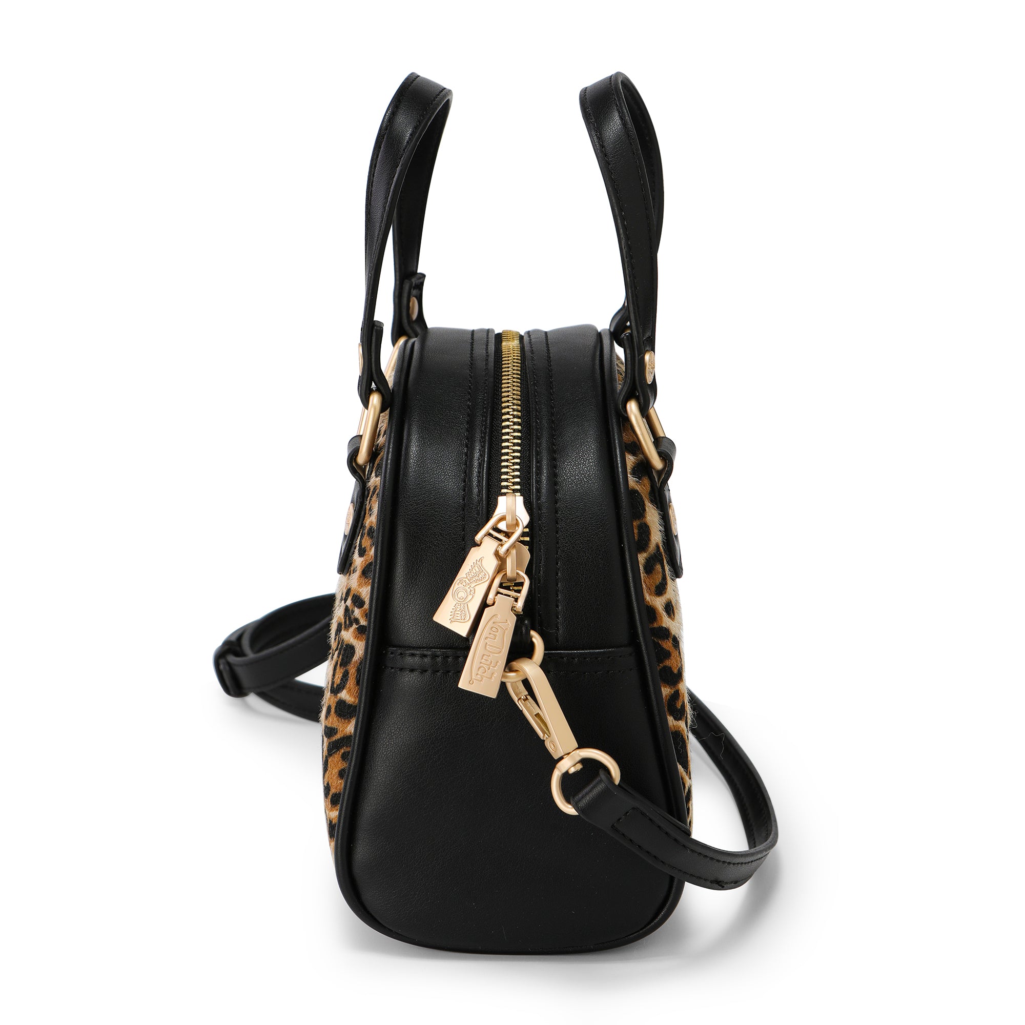 VON DUTCH LEOPARD PONY HAIR BOWLING BAG