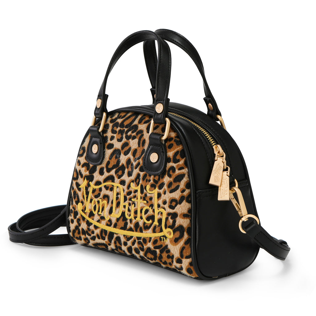 VON DUTCH LEOPARD PONY HAIR BOWLING BAG