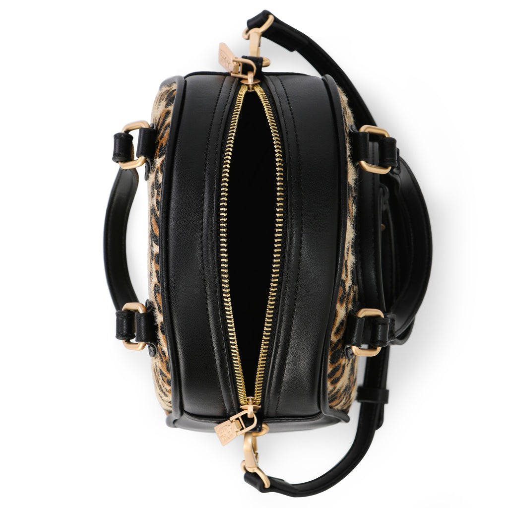 VON DUTCH LEOPARD PONY HAIR BOWLING BAG