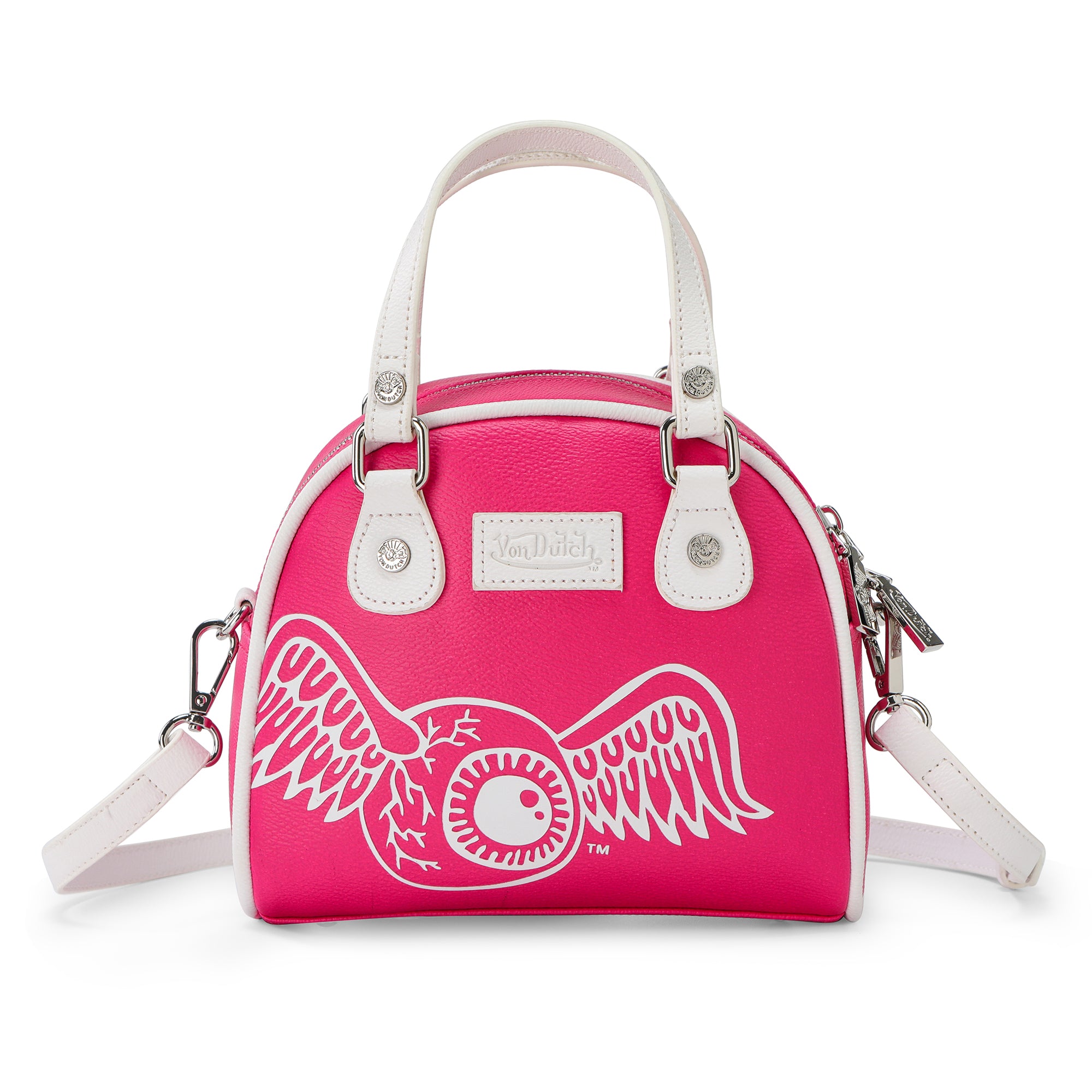 VON DUTCH PINK AND WHITE CLASSIC BOWLING BAG
