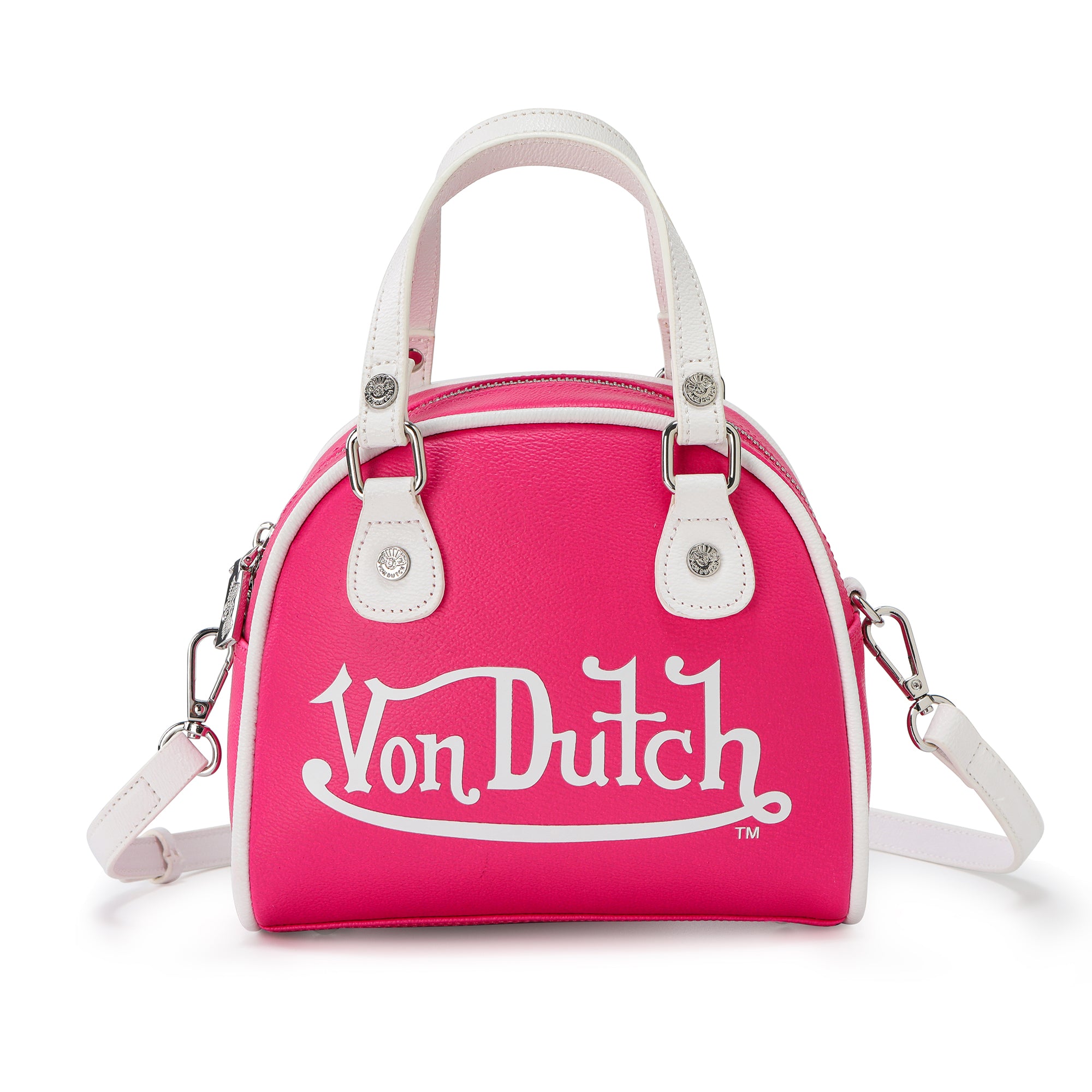 VON DUTCH PINK AND WHITE CLASSIC BOWLING BAG