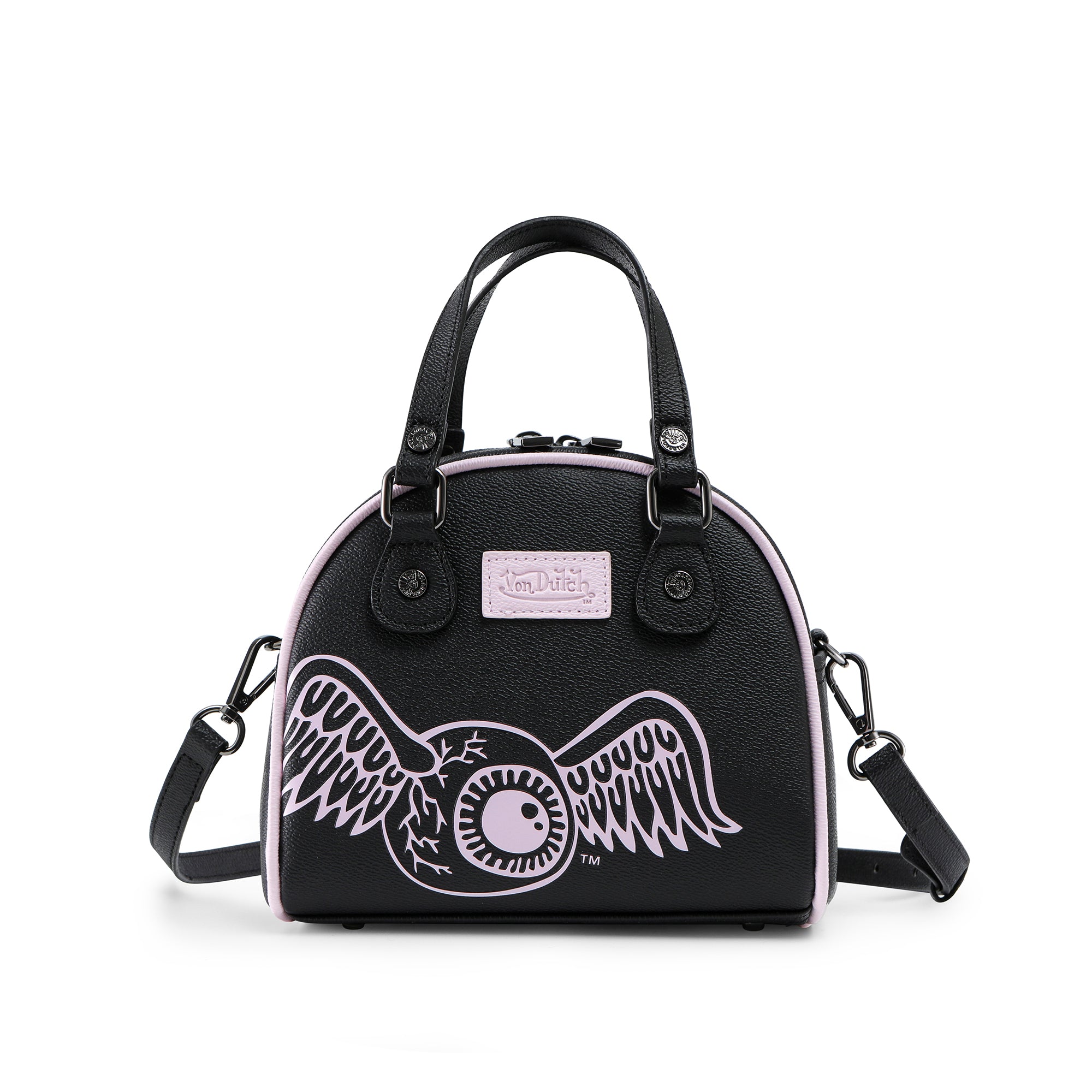 VON DUTCH TWO TONE BLACK AND PINK BOWLING BAG