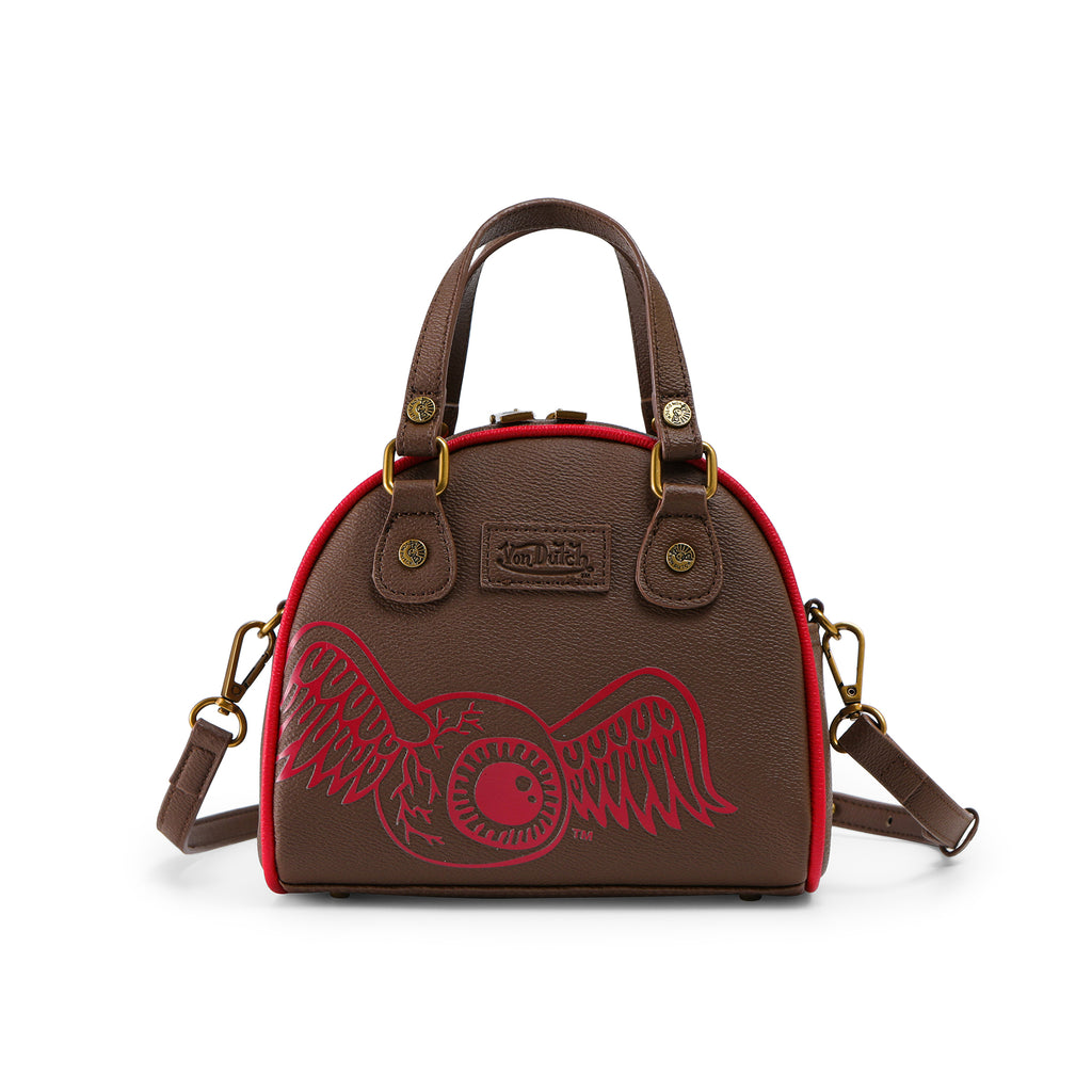 VON DUTCH DARK BROWN AND RED TWO-TONE BOWLING BAG