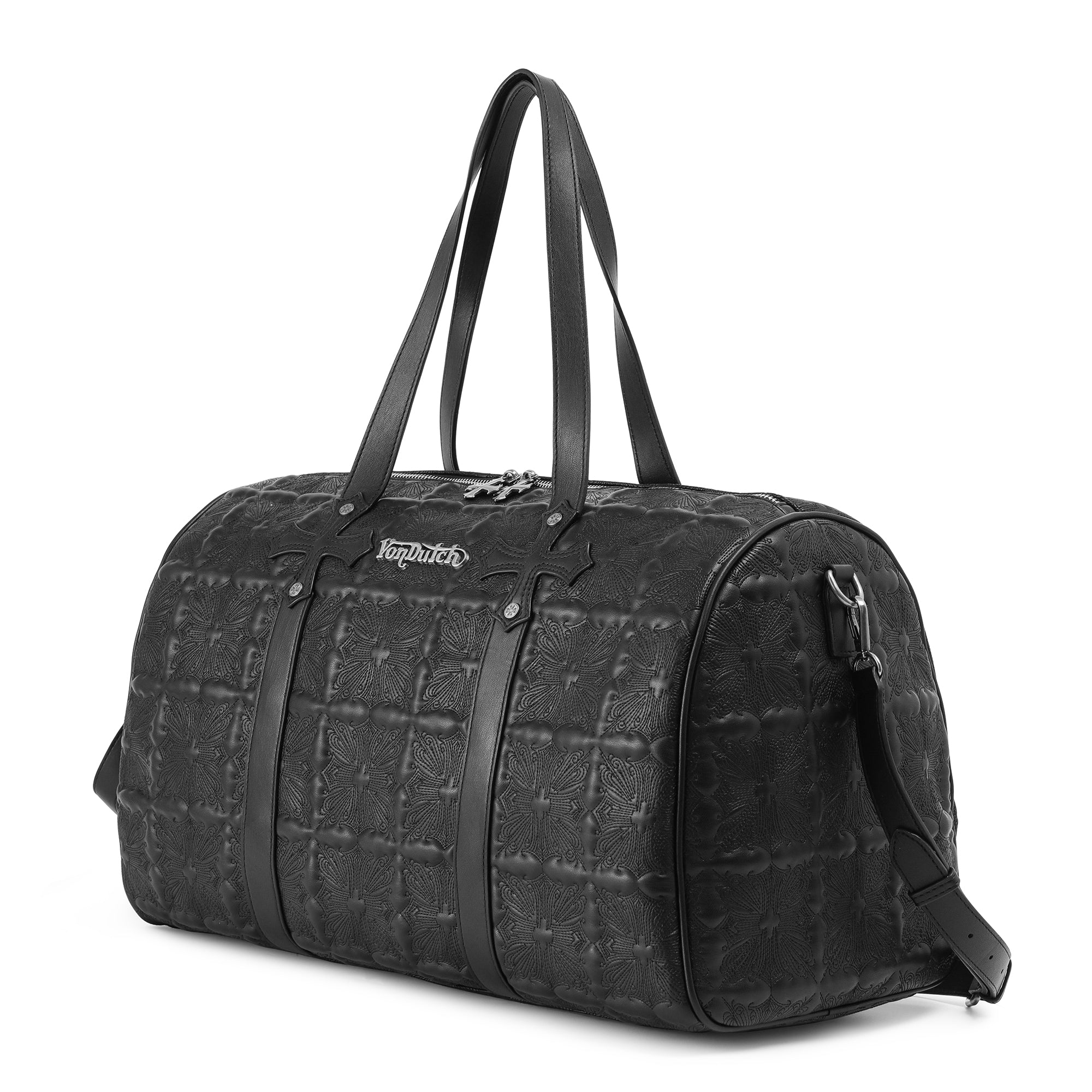 EMBROIDERED CHOPPER DUFFLE BAG - BLACK