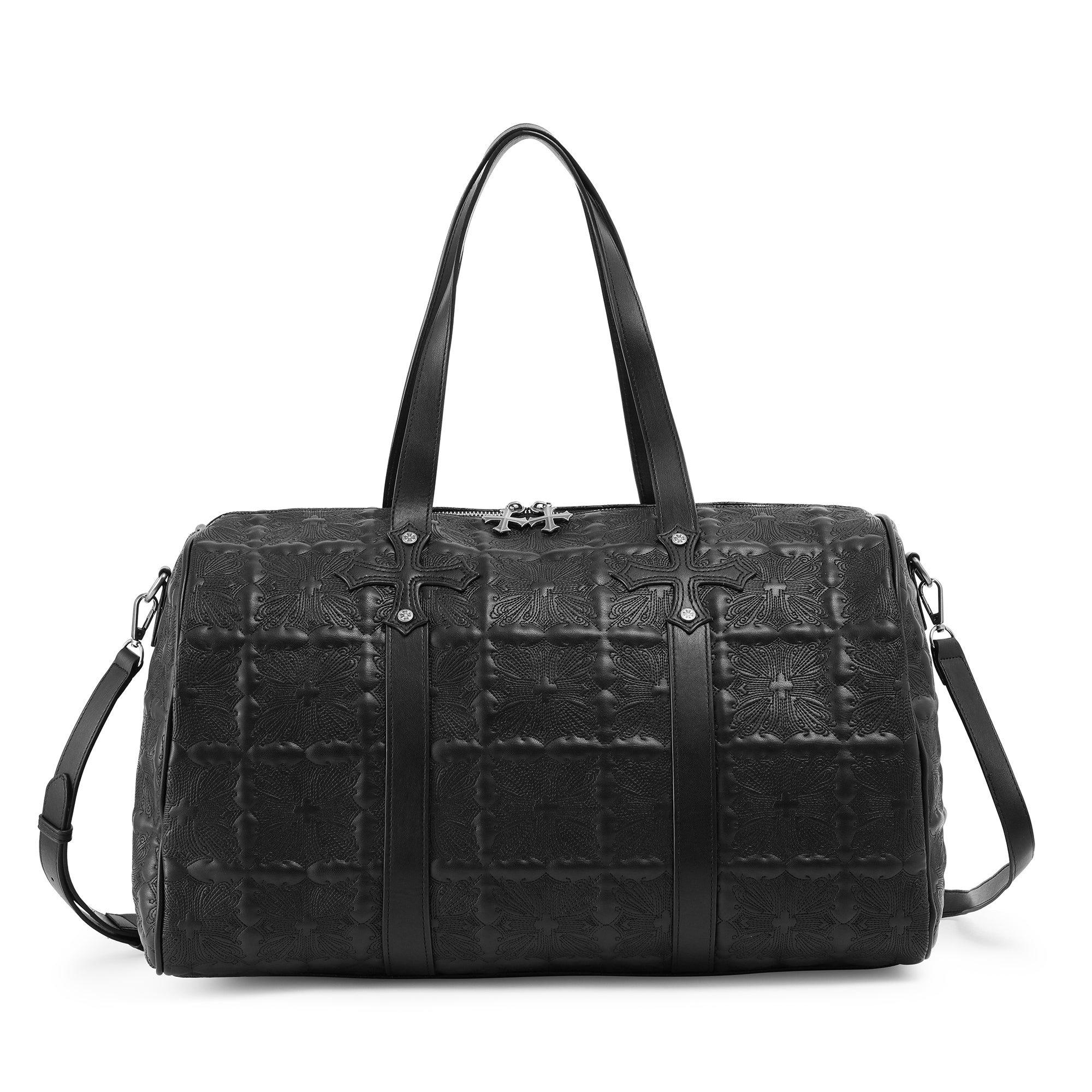 EMBROIDERED CHOPPER DUFFLE BAG - BLACK