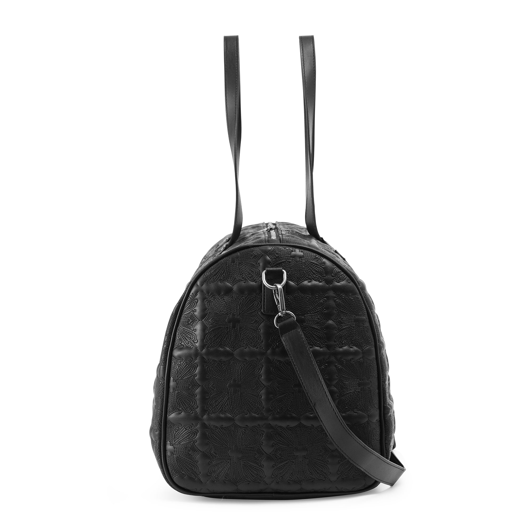 EMBROIDERED CHOPPER DUFFLE BAG - BLACK