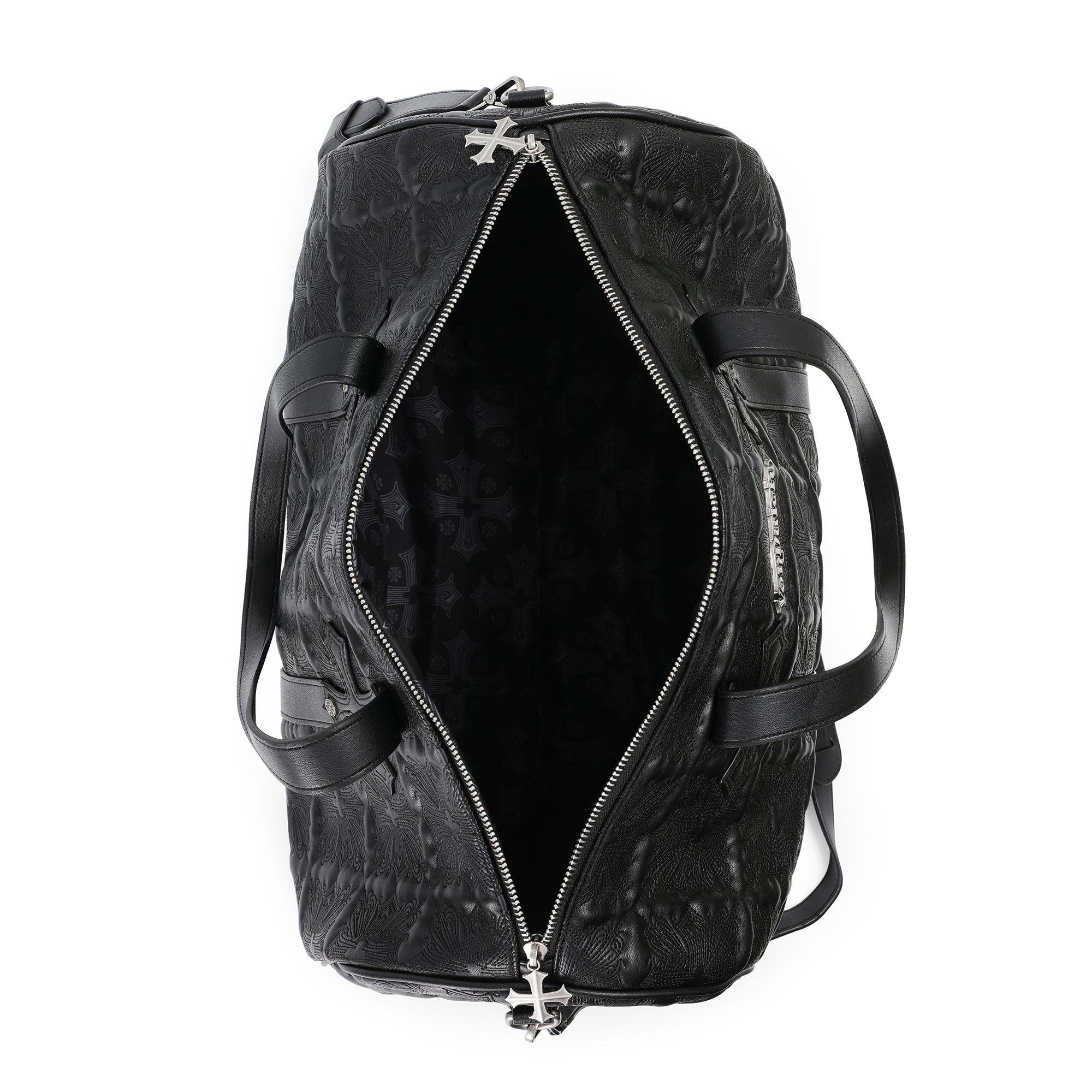 EMBROIDERED CHOPPER DUFFLE BAG - BLACK