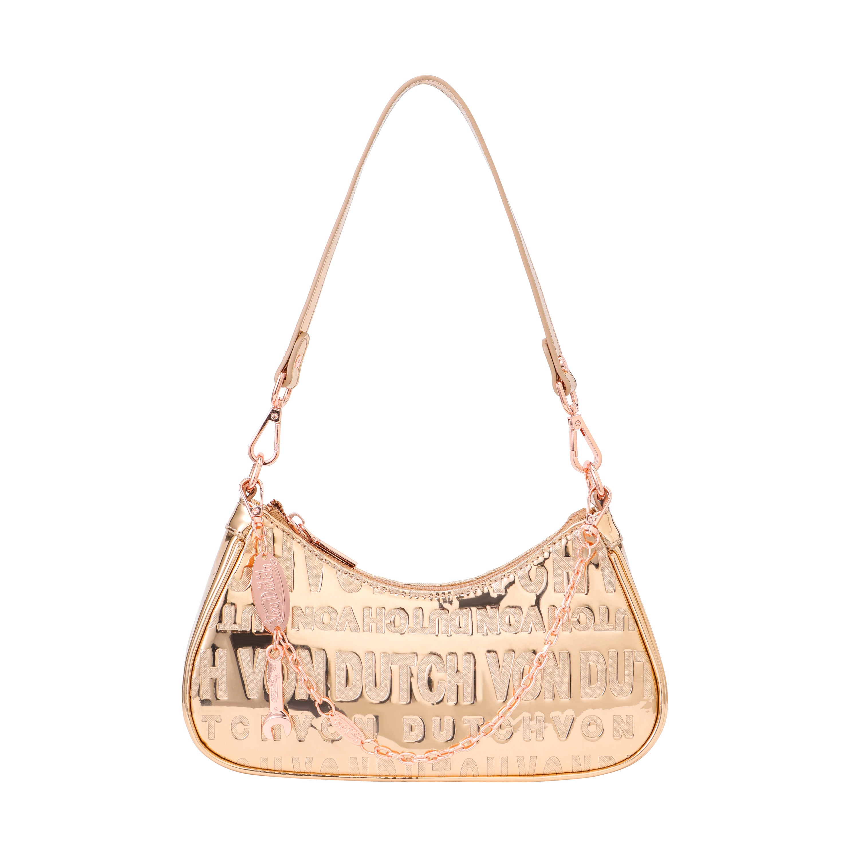 VON DUTCH ROSE GOLD REFLECTIVE SHOULDER BAG