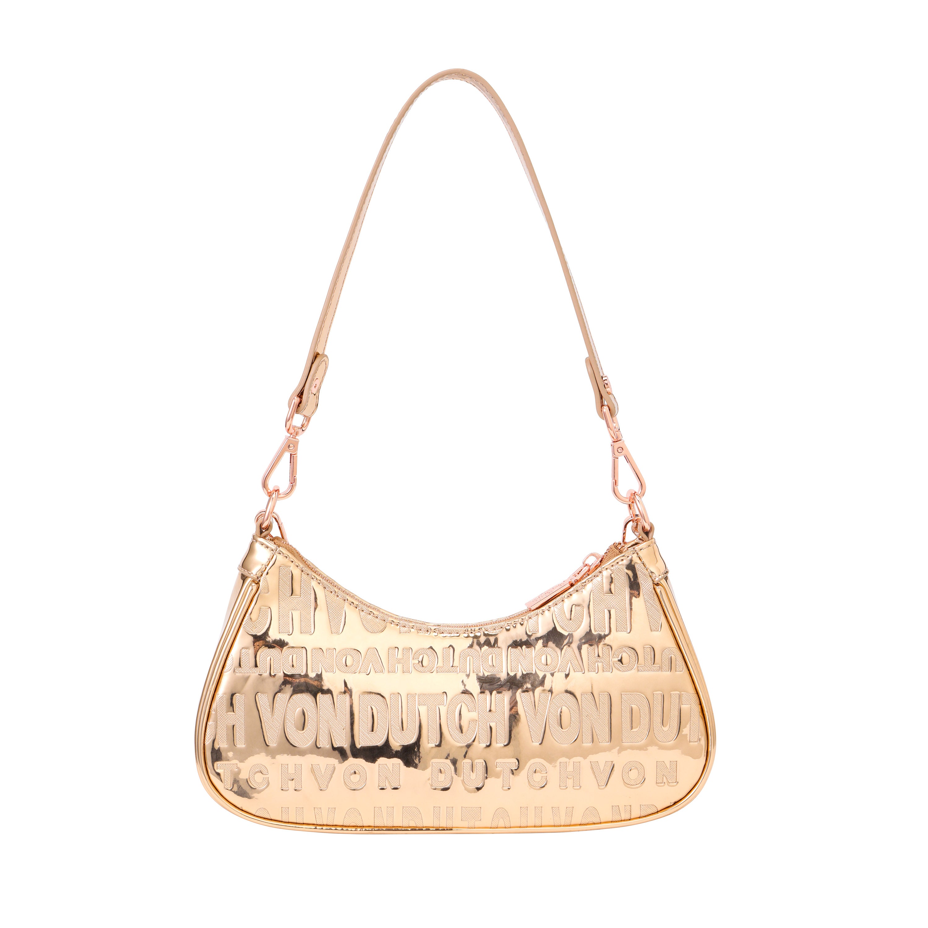 VON DUTCH ROSE GOLD REFLECTIVE SHOULDER BAG