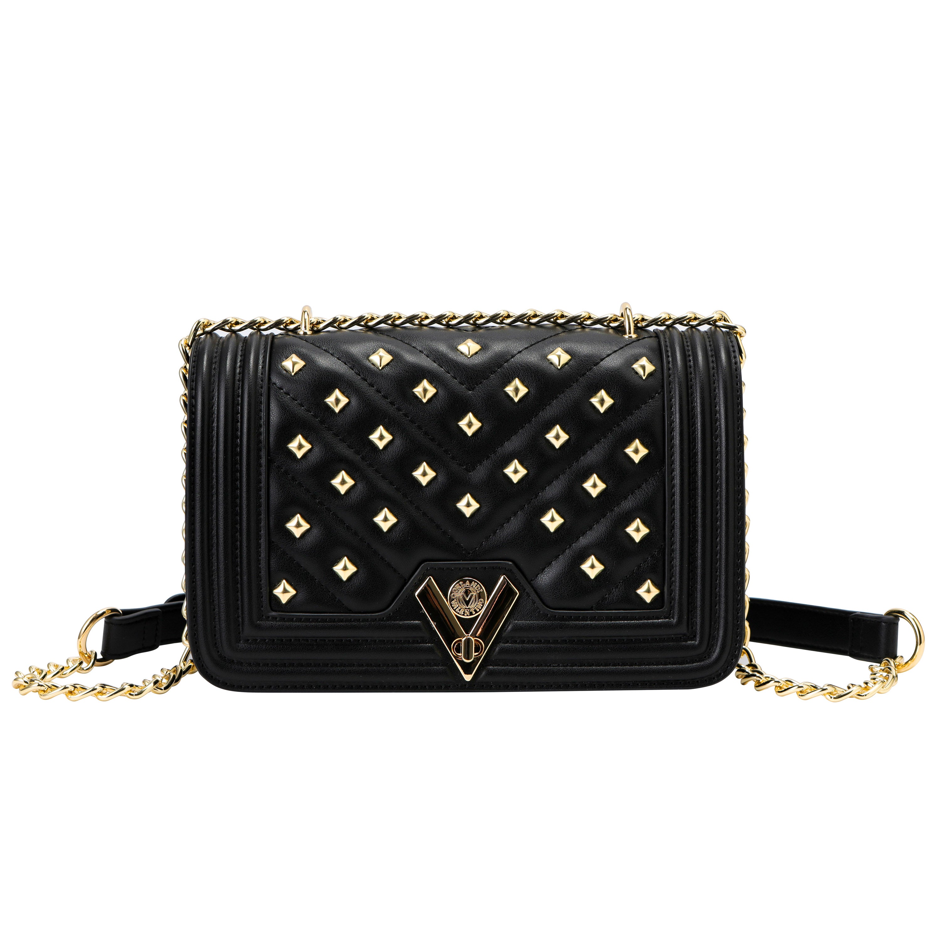 VALENTINO ORLANDI BLACK QUILTED AND STUDDED CROSSBODY