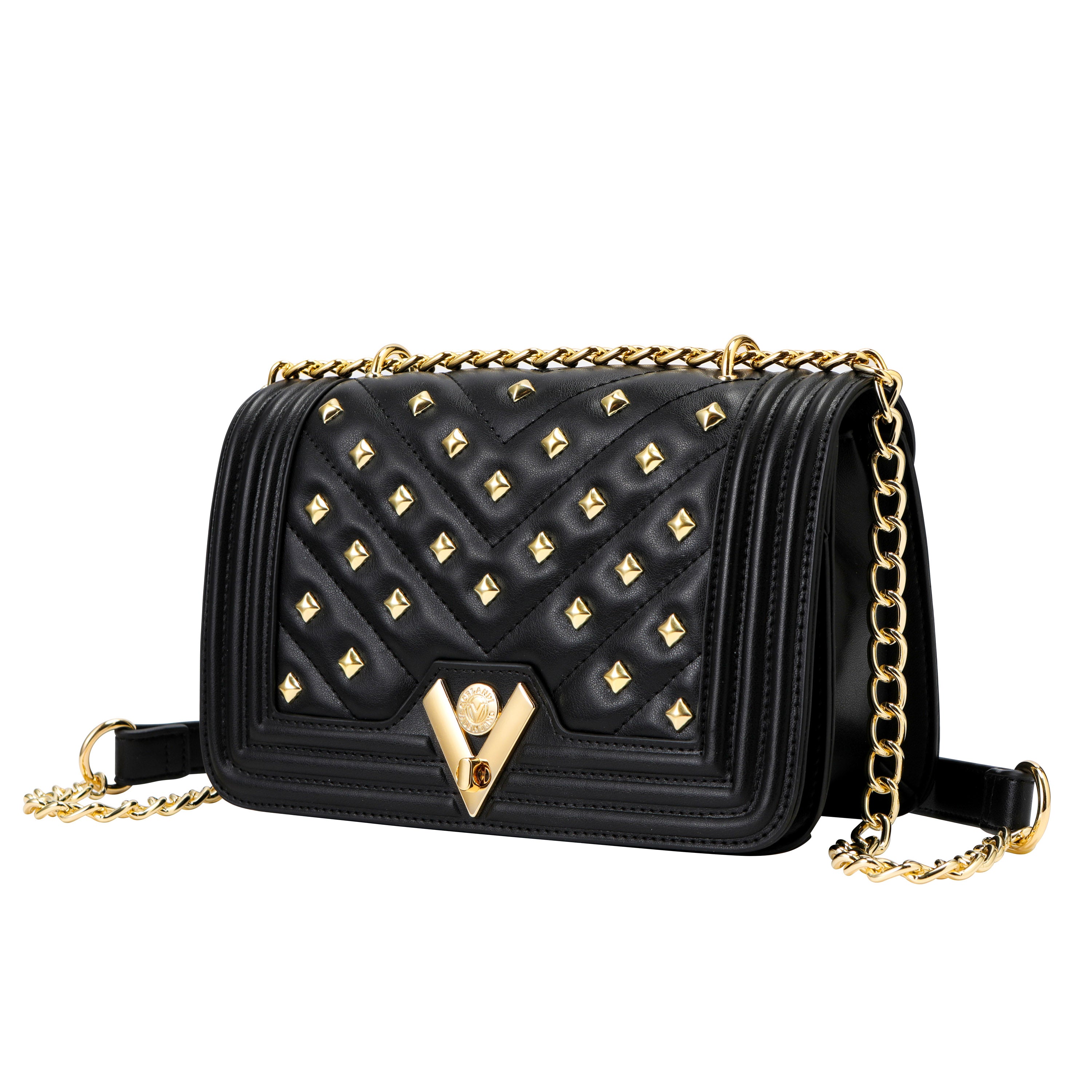 VALENTINO ORLANDI BLACK QUILTED AND STUDDED CROSSBODY