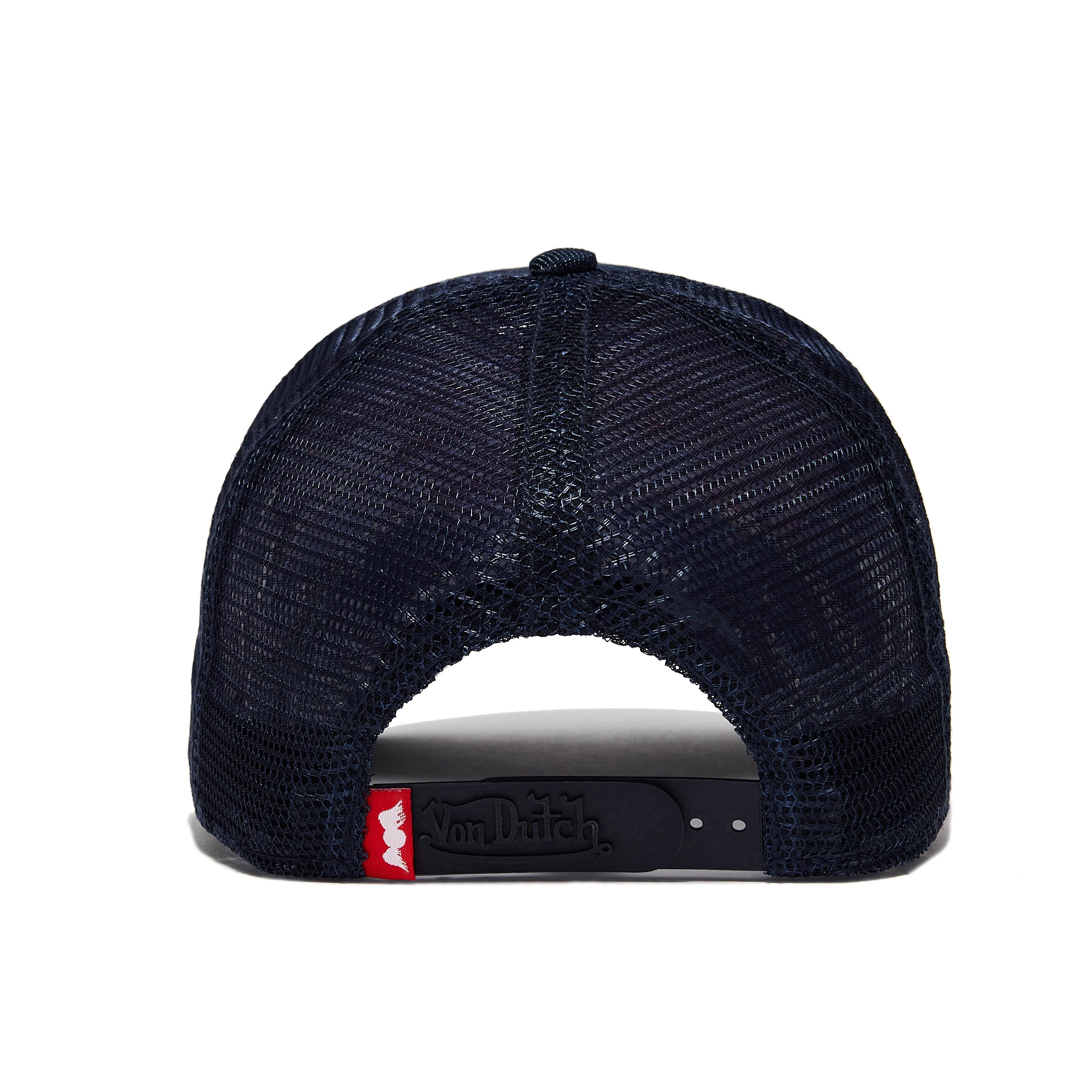 VON DUTCH DARK DENIM WITH RED & WHITE LOGO TRUCKER HAT