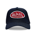 VON DUTCH DARK DENIM WITH RED & WHITE LOGO TRUCKER HAT