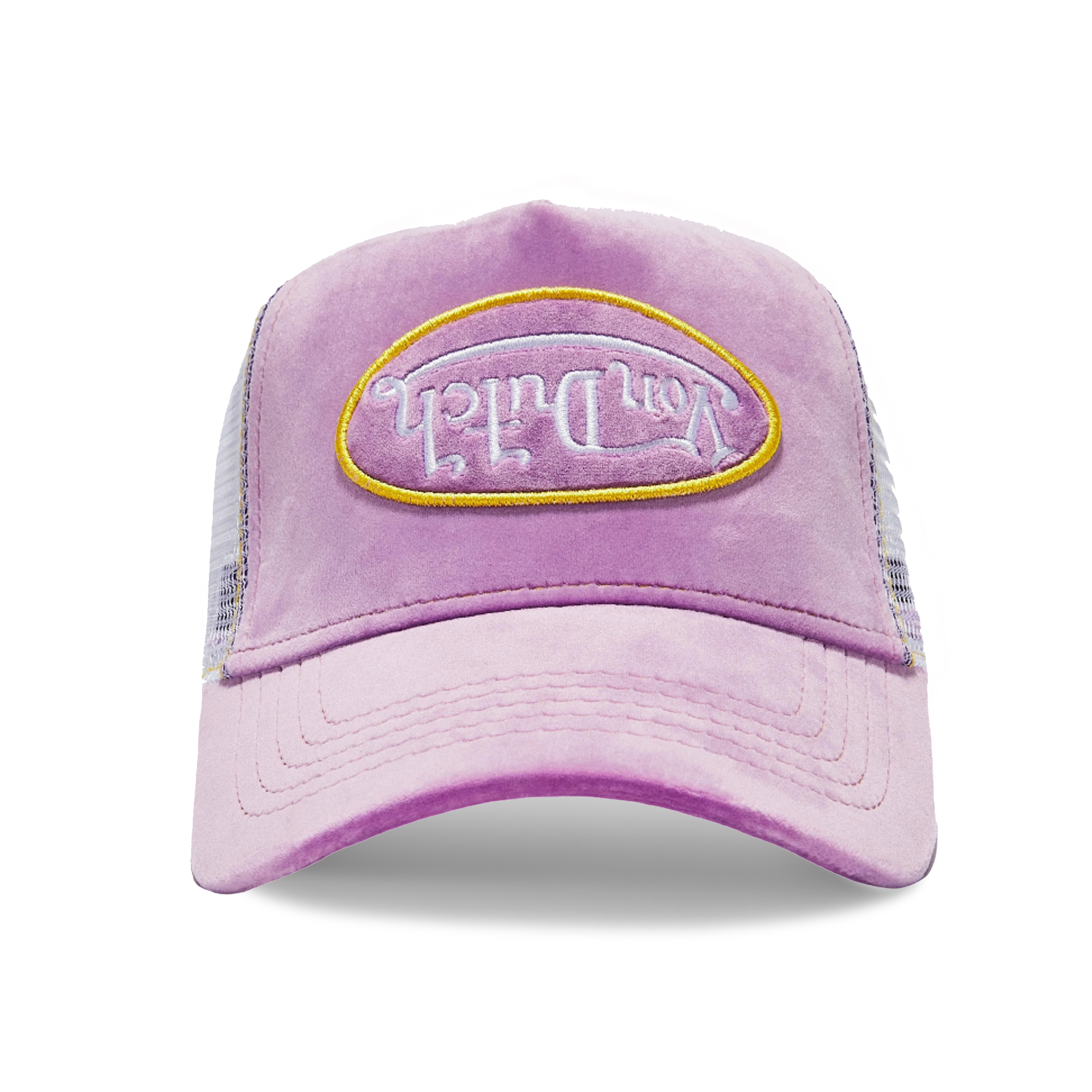VON DUTCH PURPLE REVERSE LOGO VELVET TRUCKER HAT