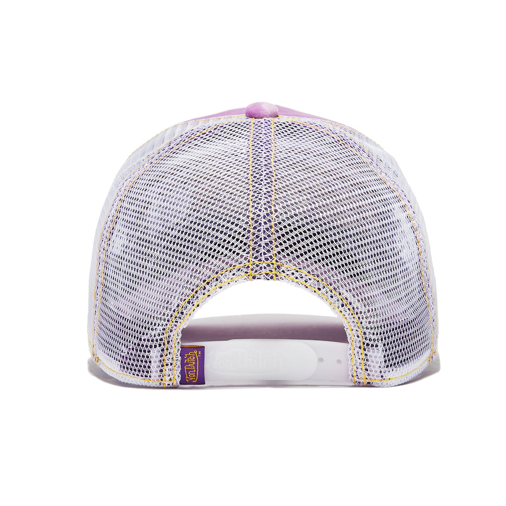 VON DUTCH PURPLE REVERSE LOGO VELVET TRUCKER HAT