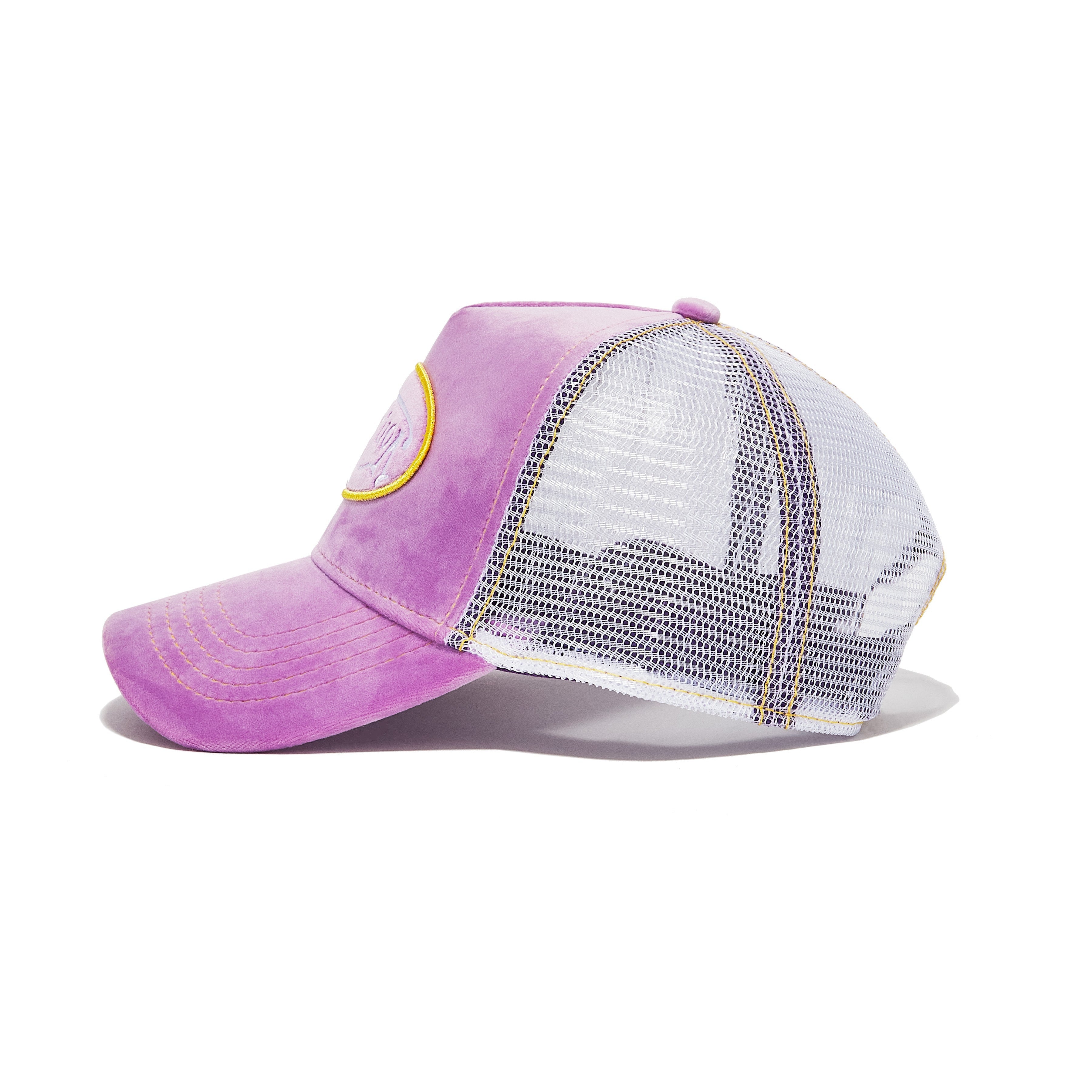 VON DUTCH PURPLE REVERSE LOGO VELVET TRUCKER HAT