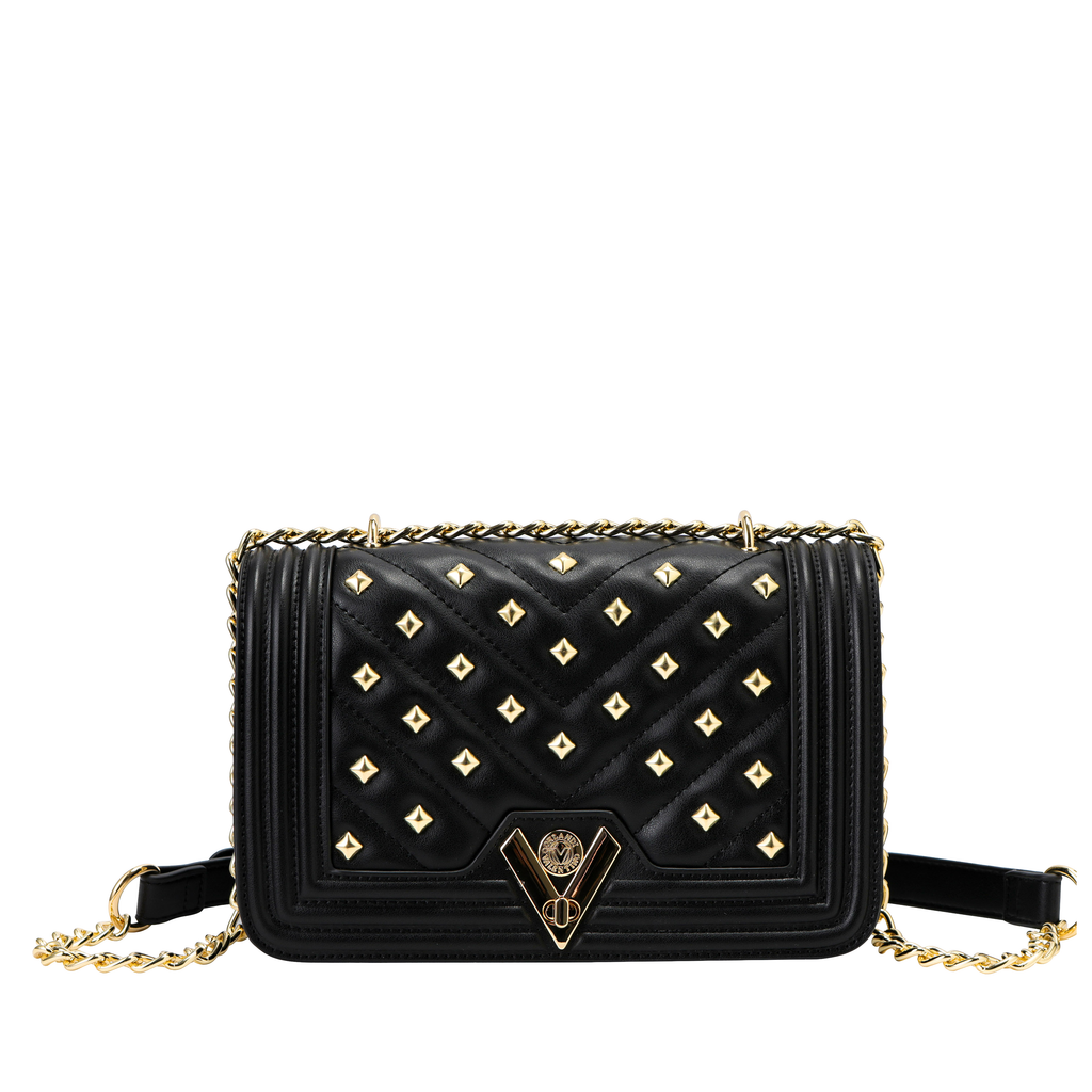 VALENTINO ORLANDI BLACK QUILTED AND STUDDED CROSSBODY