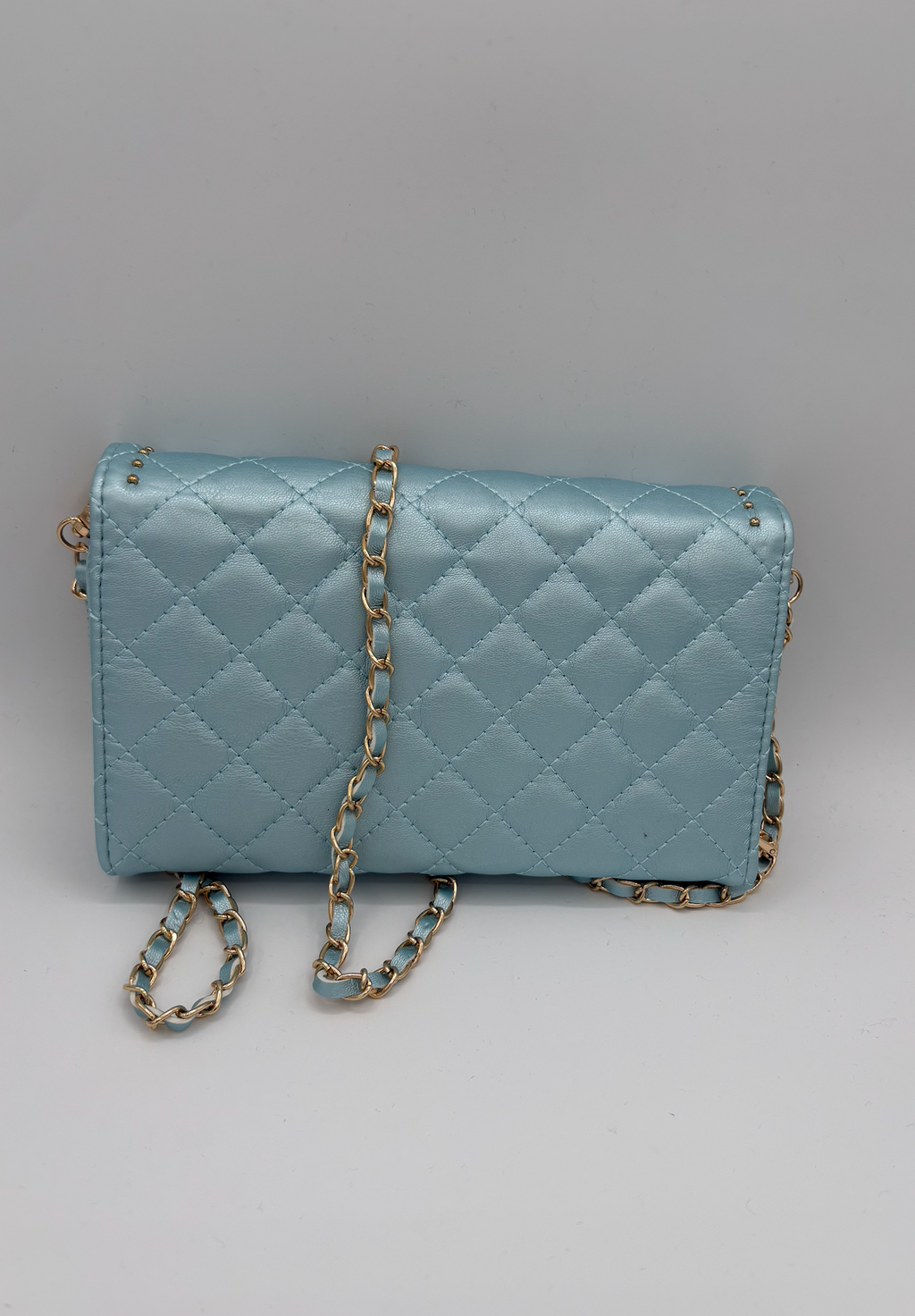 Badgley Mischka Blue and Gold Quilted Crossbody