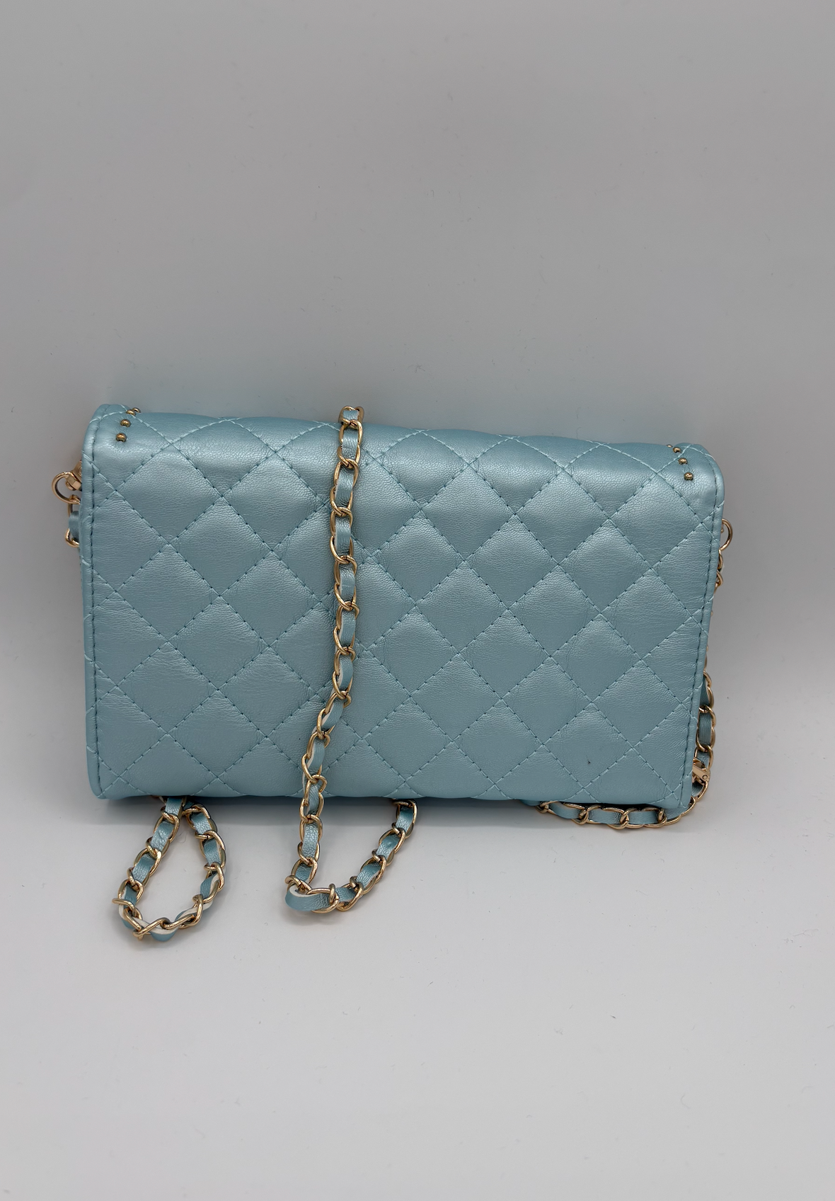 Badgley Mischka Blue and Gold Quilted Crossbody