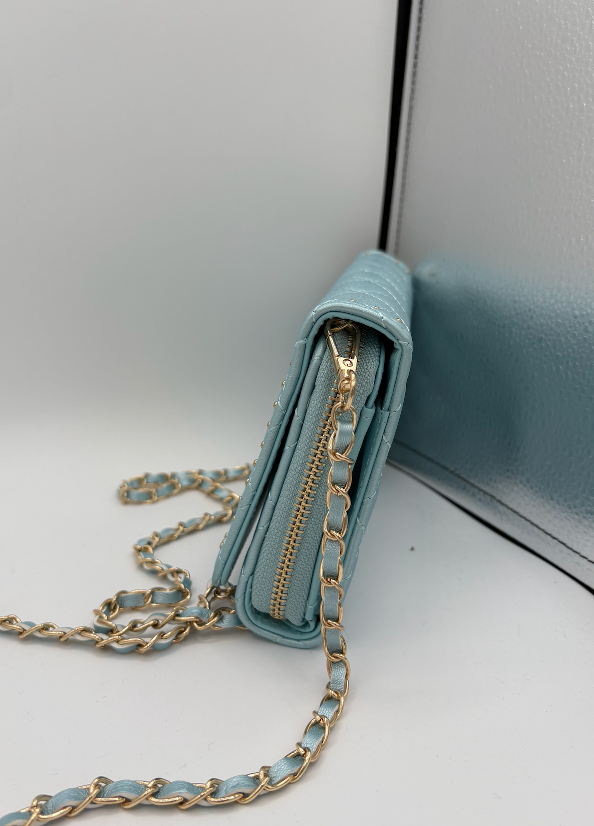 Badgley Mischka Blue and Gold Quilted Crossbody