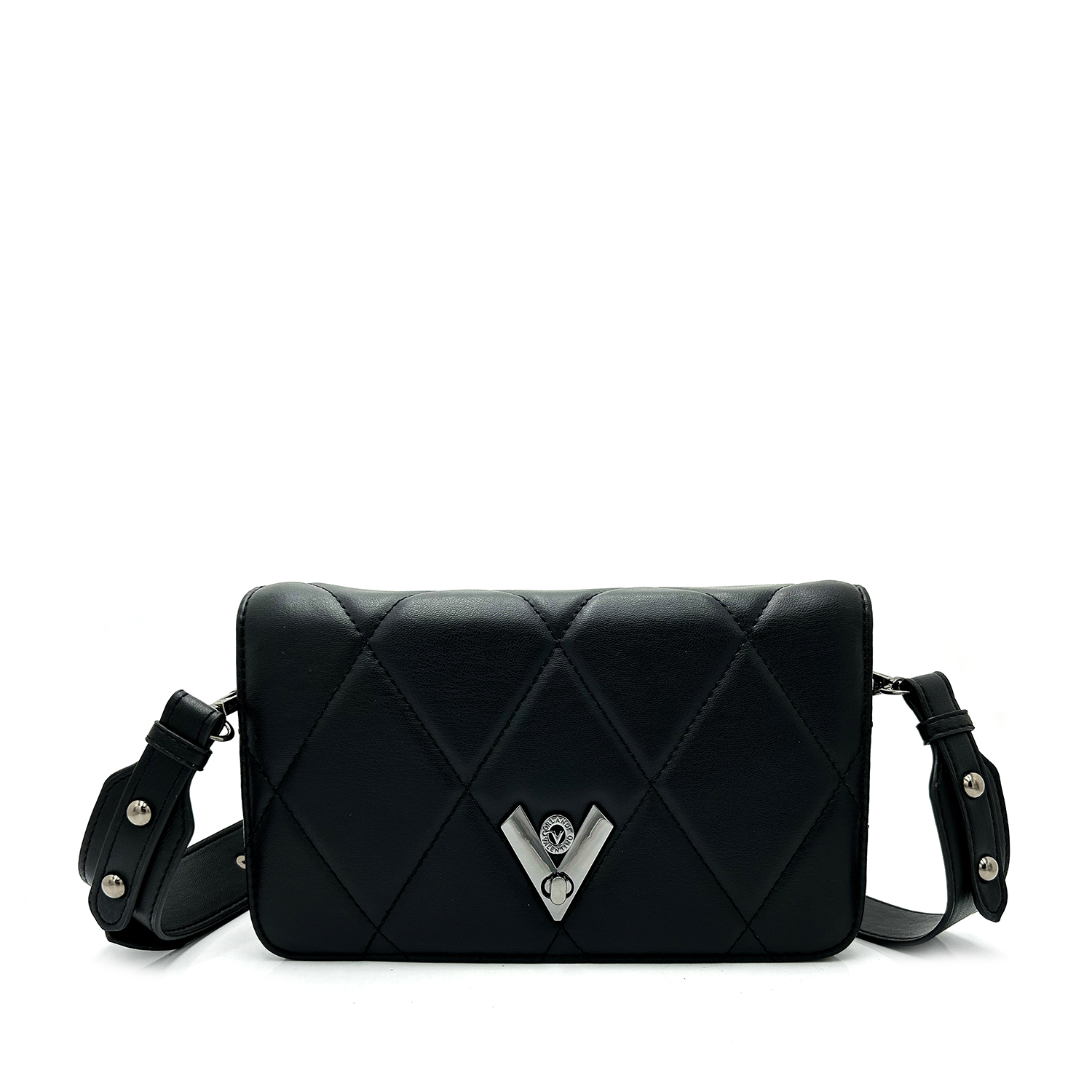 VALENTINO ORLANDI BLACK LARGE QUILTED CROSSBODY