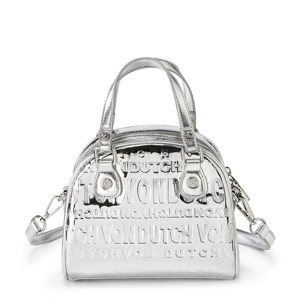 VON DUTCH SILVER MONOGRAM BOWLING BAG