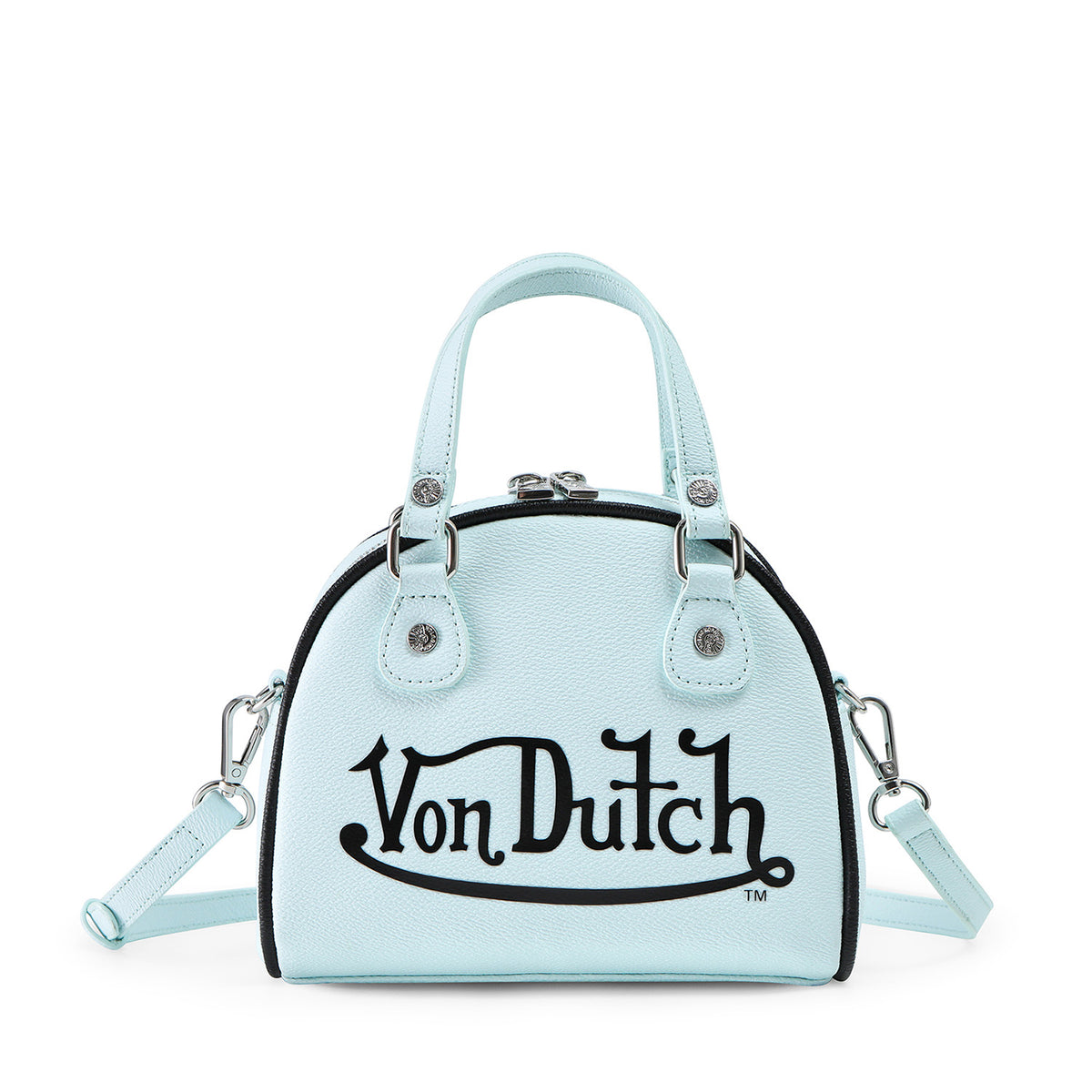 VON DUTCH LIGHT BLUE AND BLACK TWO-TONE BOWLING BAG