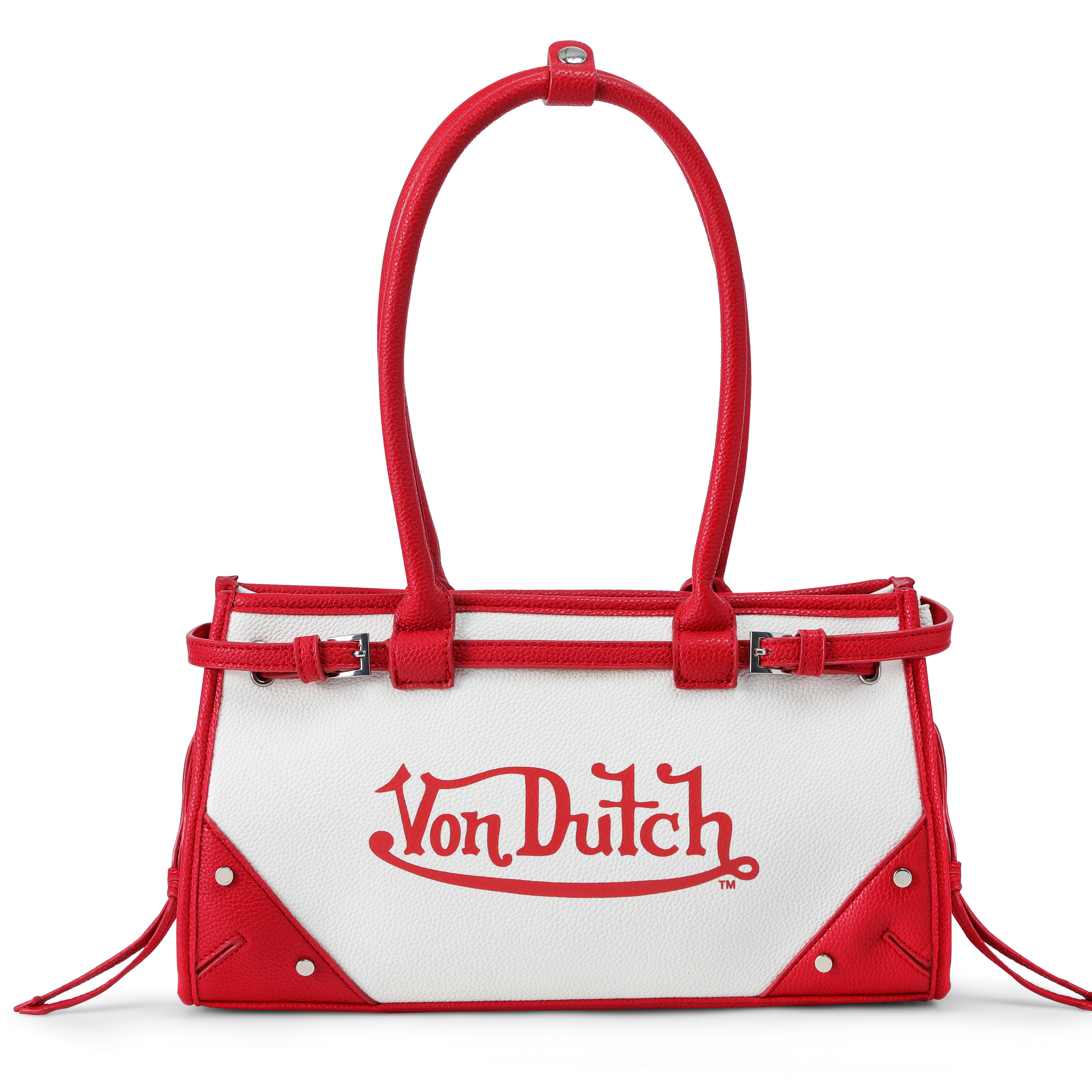 VON DUTCH WHITE AND RED LANE SHOULDER BAG