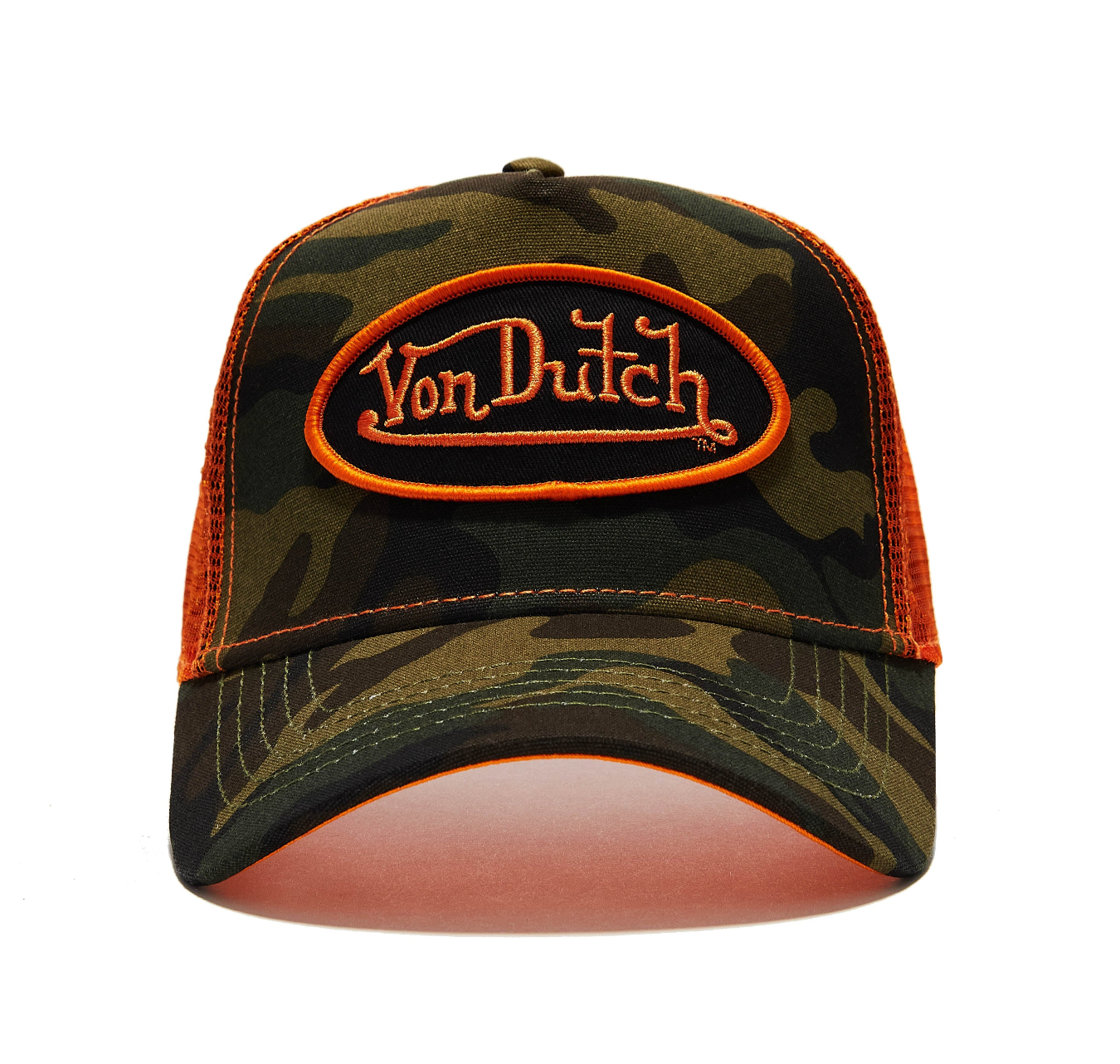 VON DUTCH ORANGE AND GREEN CAMO TRUCKER