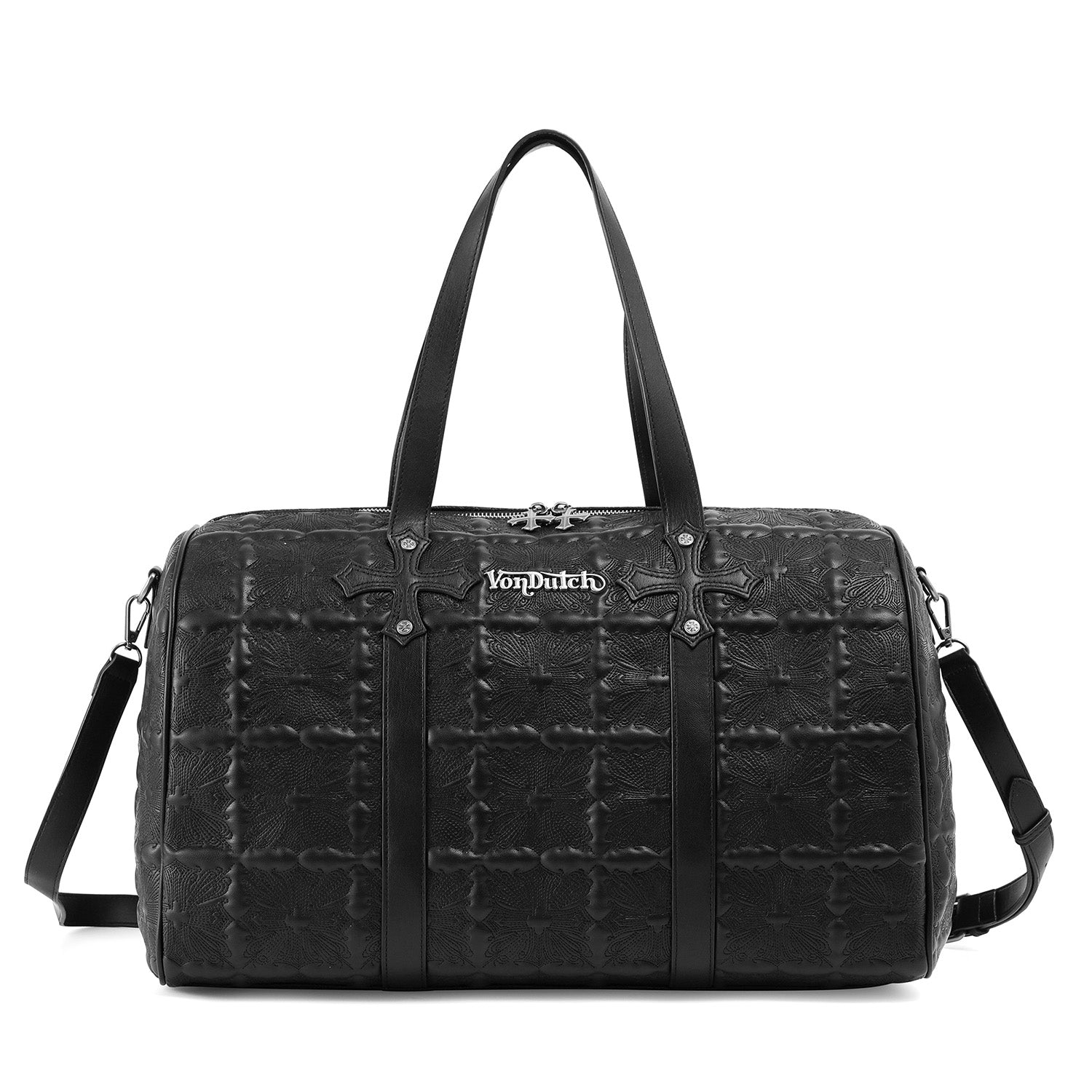EMBROIDERED CHOPPER DUFFLE BAG - BLACK
