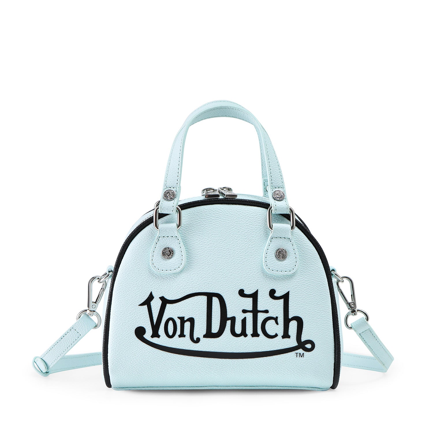 VON DUTCH LIGHT BLUE AND BLACK TWO-TONE BOWLING BAG