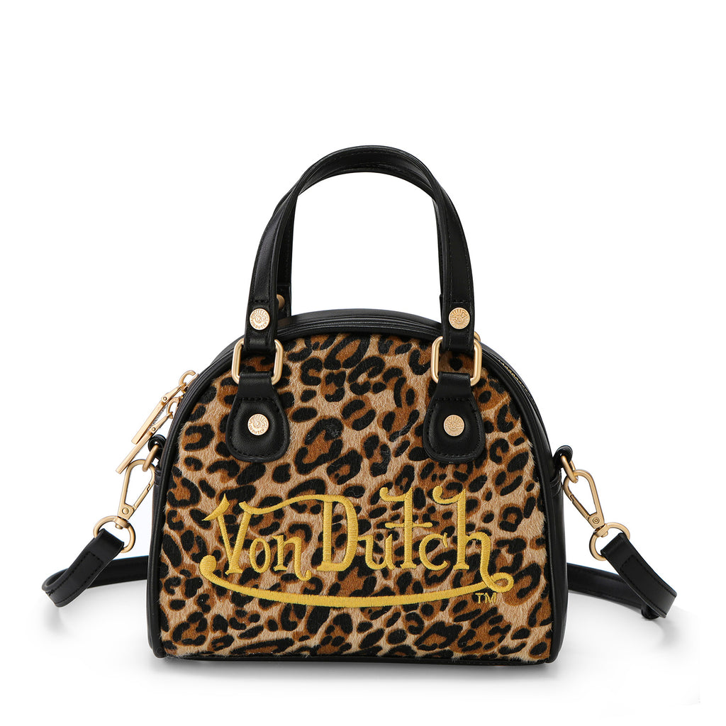 VON DUTCH LEOPARD PONY HAIR BOWLING BAG