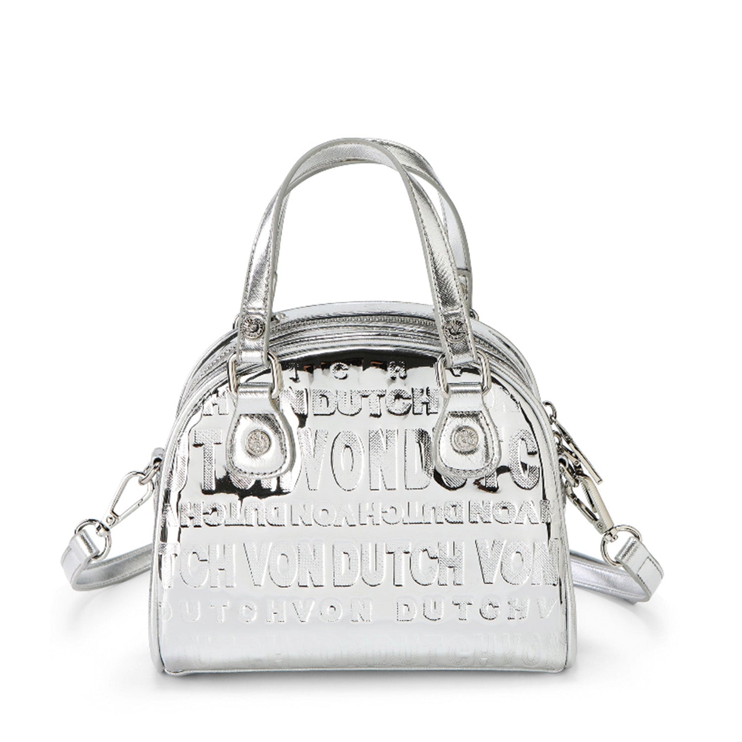 VON DUTCH SILVER MONOGRAM BOWLING BAG