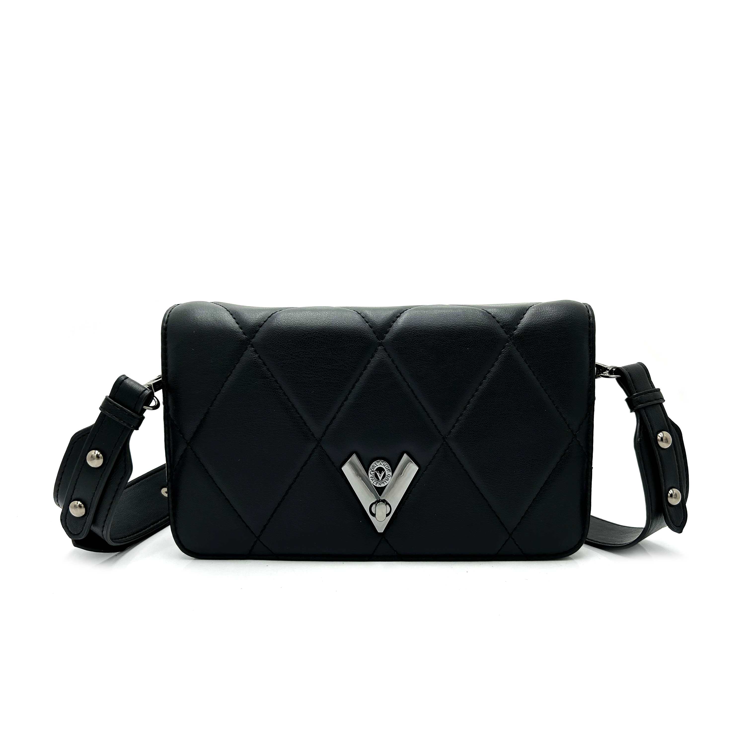 VALENTINO ORLANDI BLACK LARGE QUILTED CROSSBODY